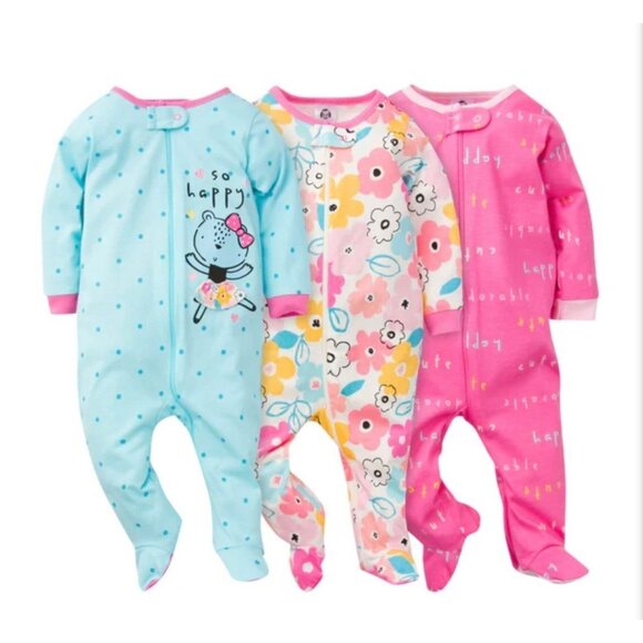 Floral So Happy Sleep n Plays Gerber 3 Piece Sleeper Set - Picture 10 of 10